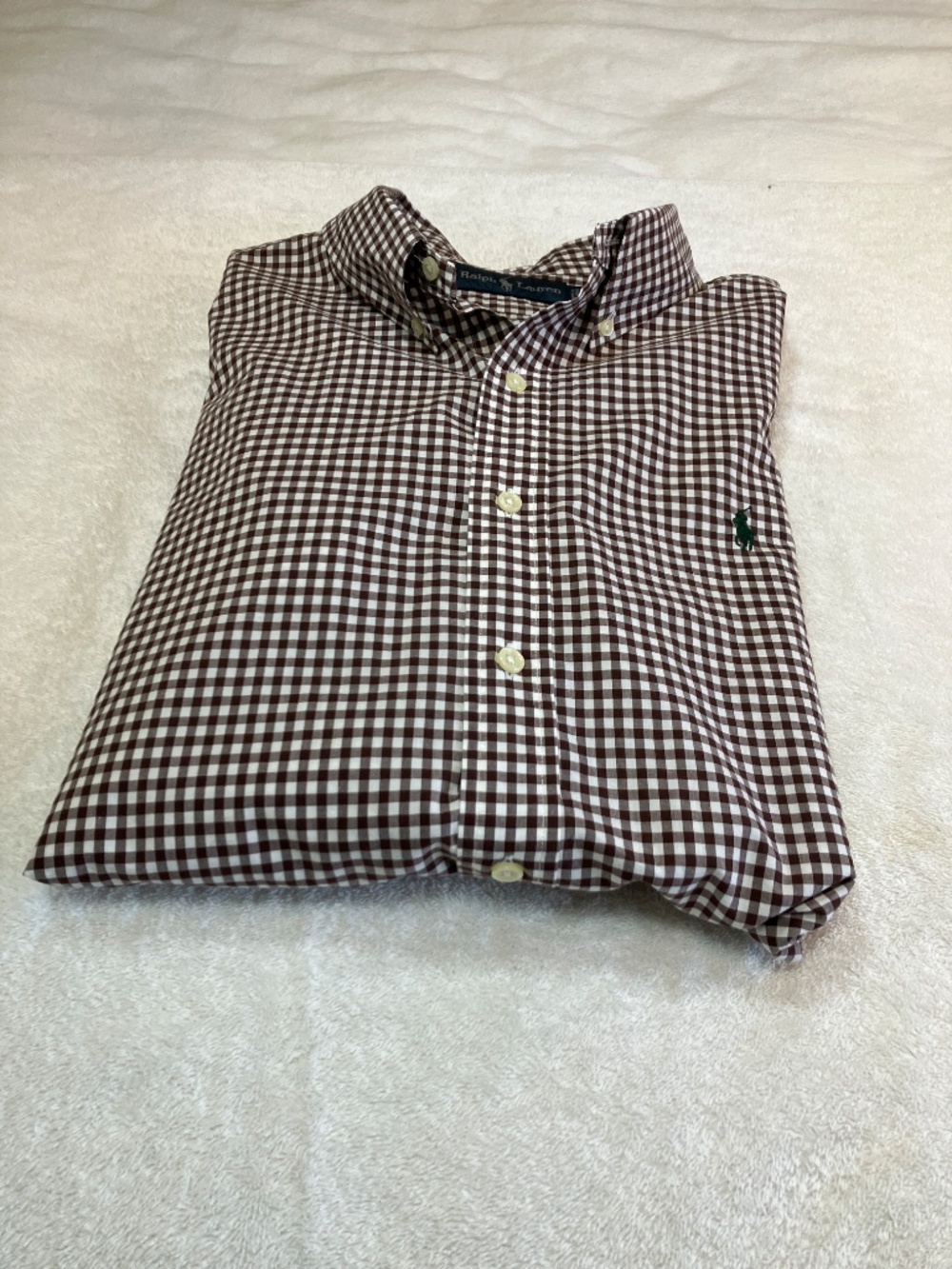 Ralph Lauren Men's Gingham Brown and White Shirt 100% Cotton Size XXL